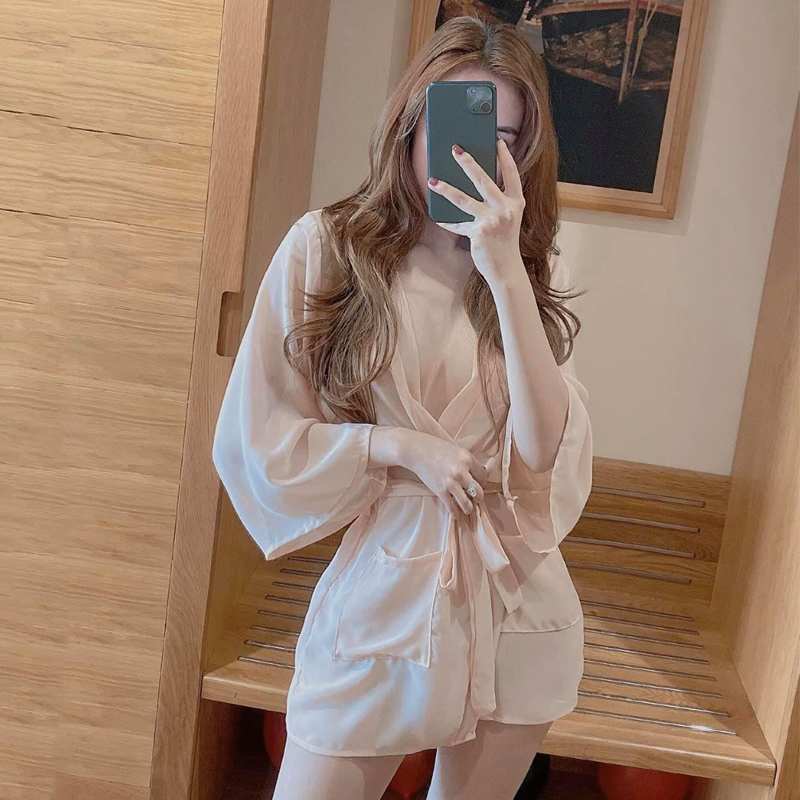 Áo choàng ngủ nữ kiểu kimono Q26 - Áo choàng ngủ có túi cao cấp