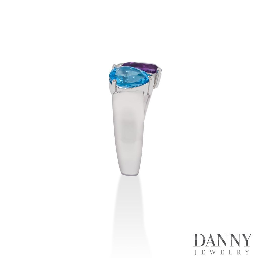 Nhẫn Nữ Danny Jewelry Bạc 925 Xi Rhodium Đính Đá Tourmaline & Amethyst Hình Giọt Nước SPLRA696A