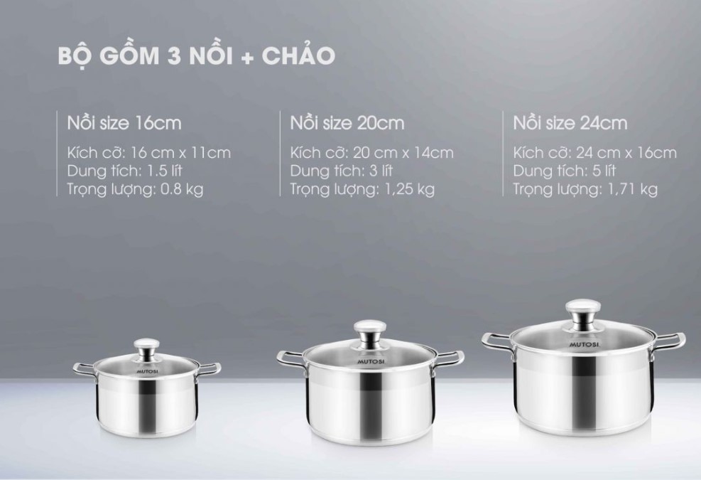 Nồi Inox 304 Mutosi  dùng cho mọi loại bếp ( chọn size