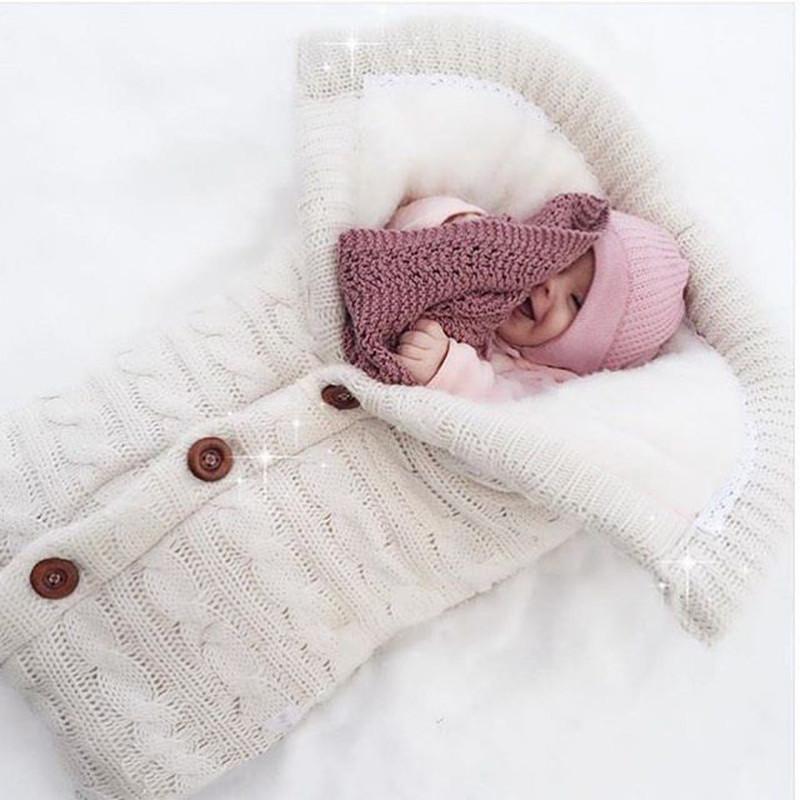 Túi Ngủ Cho Bé Bao Da Mùa Đông Trẻ Em Sleepsack Footmuff Cho Xe Đẩy Đan Ngủ Tất Sơ Sinh Đầm Len Dệt Kim Tã Cocoon