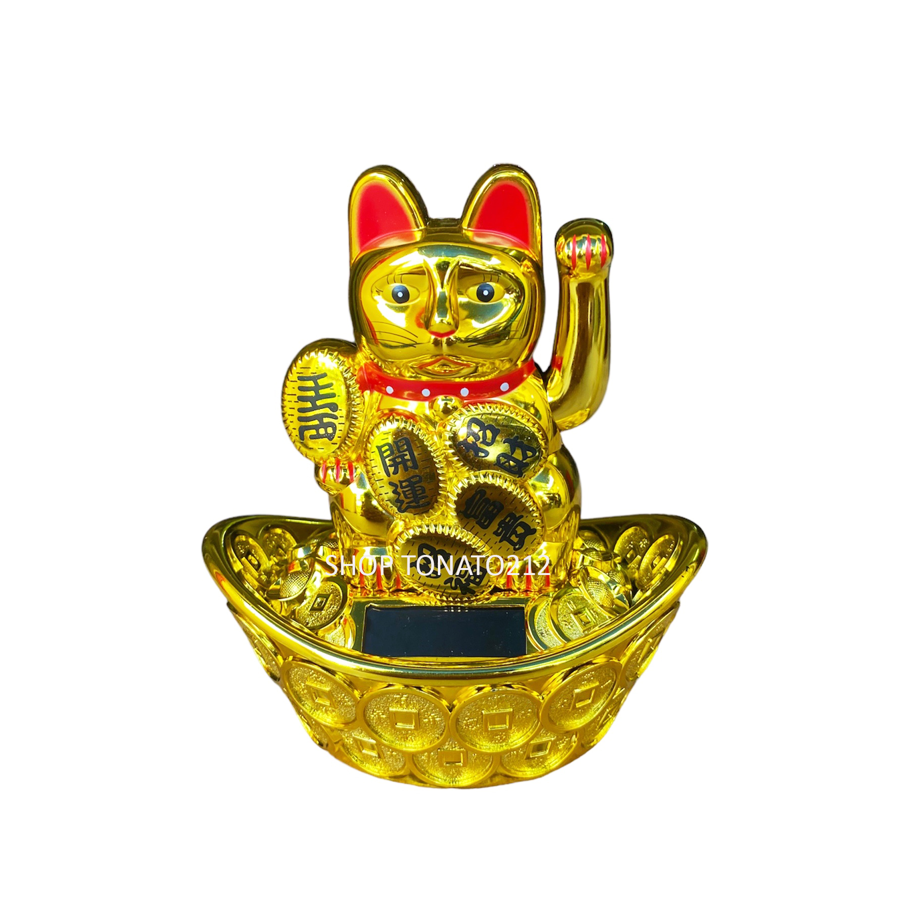 MÈO THẦN TÀI, MÈO MAY MẮN MANEKI NEKO 23016 NĂNG LƯỢNG MẶT TRỜI CAO 14CM