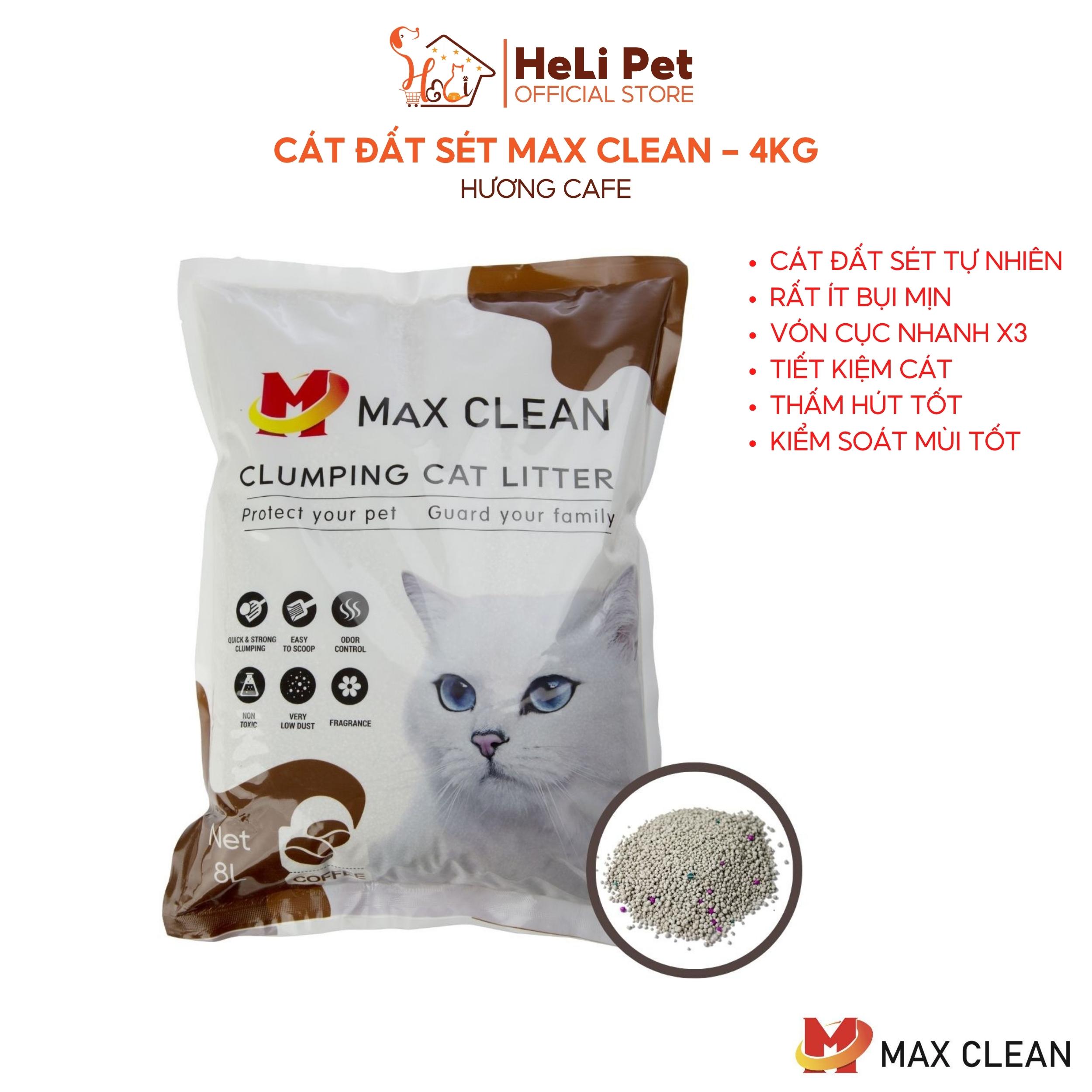 Cát Vệ Sinh Cho Mèo Max Clean Hương CAFE Siêu Vón Siêu Ít Bụi 4Kg/ Bịch- HeLiPet