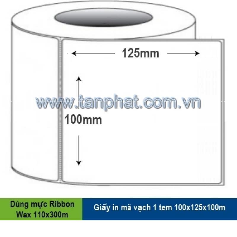 Giấy in mã vạch 1 tem 100x125x100m