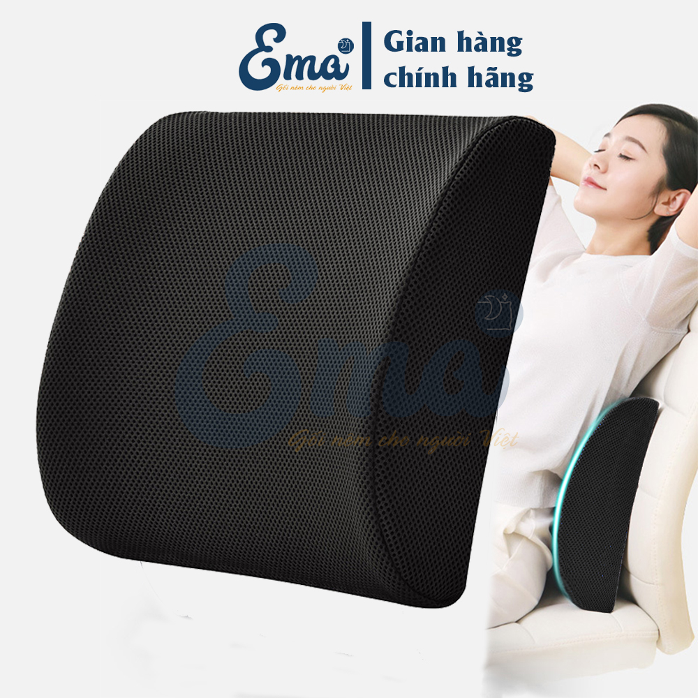 Gối tựa lưng văn phòng cao su non EMA chống đau mỏi thắt lưng cho dân văn phòng, lái xe - Giữ tư thế ngồi thẳng, giảm đau mỏi khi phải ngồi lâu - Đen lưới (không có gel lạnh)