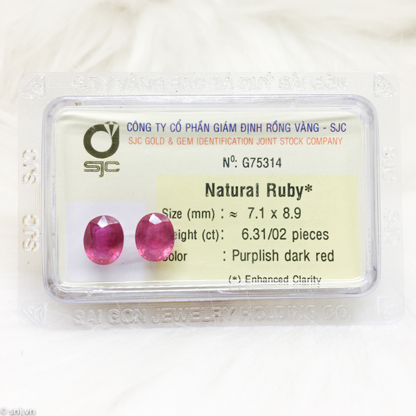 Cặp đá ruby oval mài giác làm bông tai 6.31ct 75314