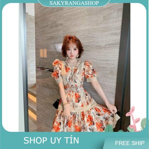 HÀNG NHẬP - ĐẦM XÒE LỤA HOA PHỐI REN