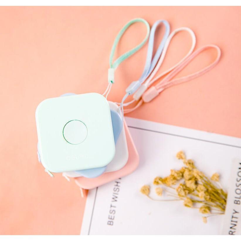 Thước dây Deli 200cm dây da mềm an toàn, bấm rút dây tự động hàng chính hãng