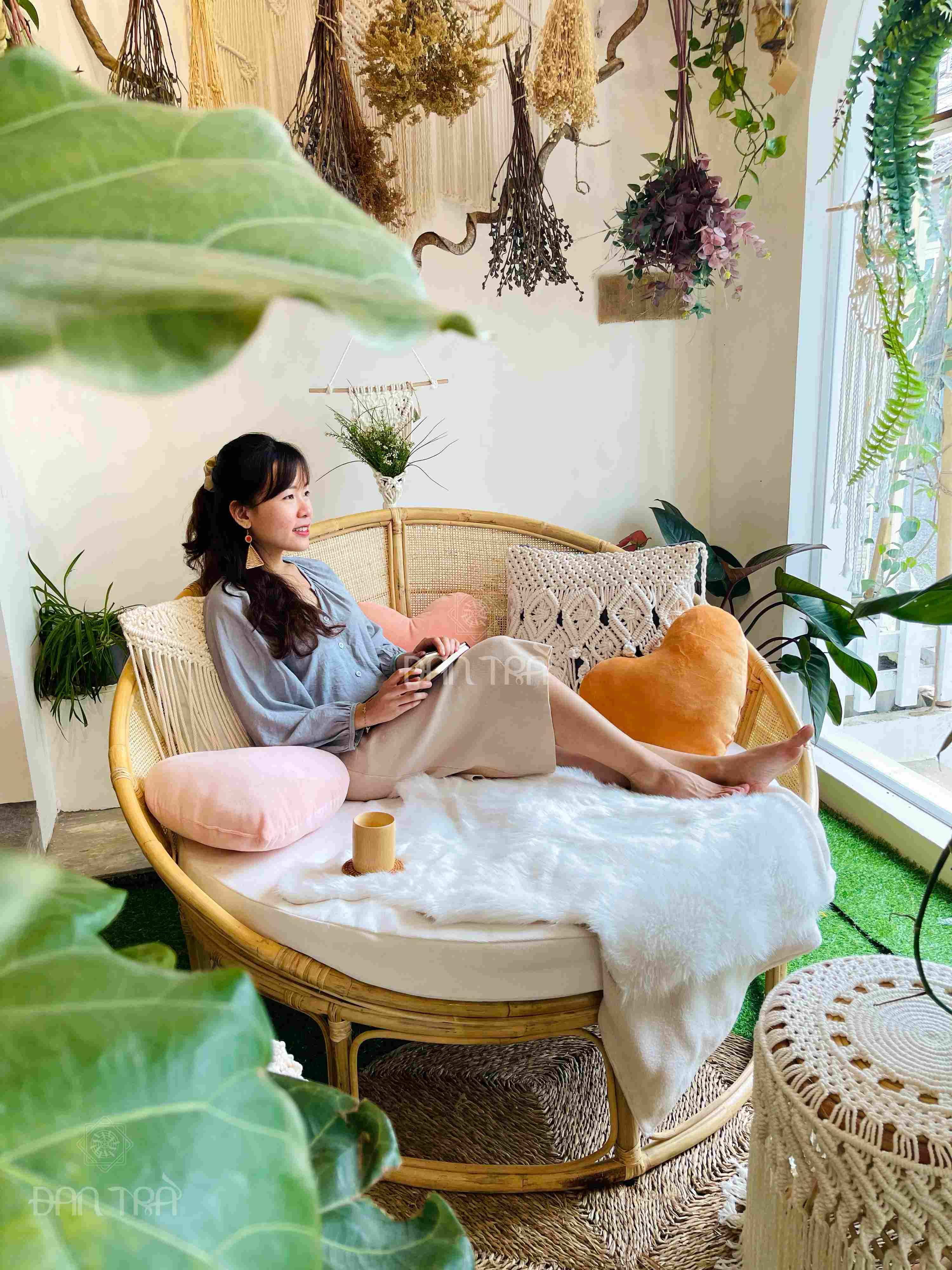 Ghế Papasan Đan Mây Lưới Cách Tân Rose, Ghế Mây Tình Yêu, Ghế Bằng Mây, Xưởng Mây Tre ĐAN TRÀ