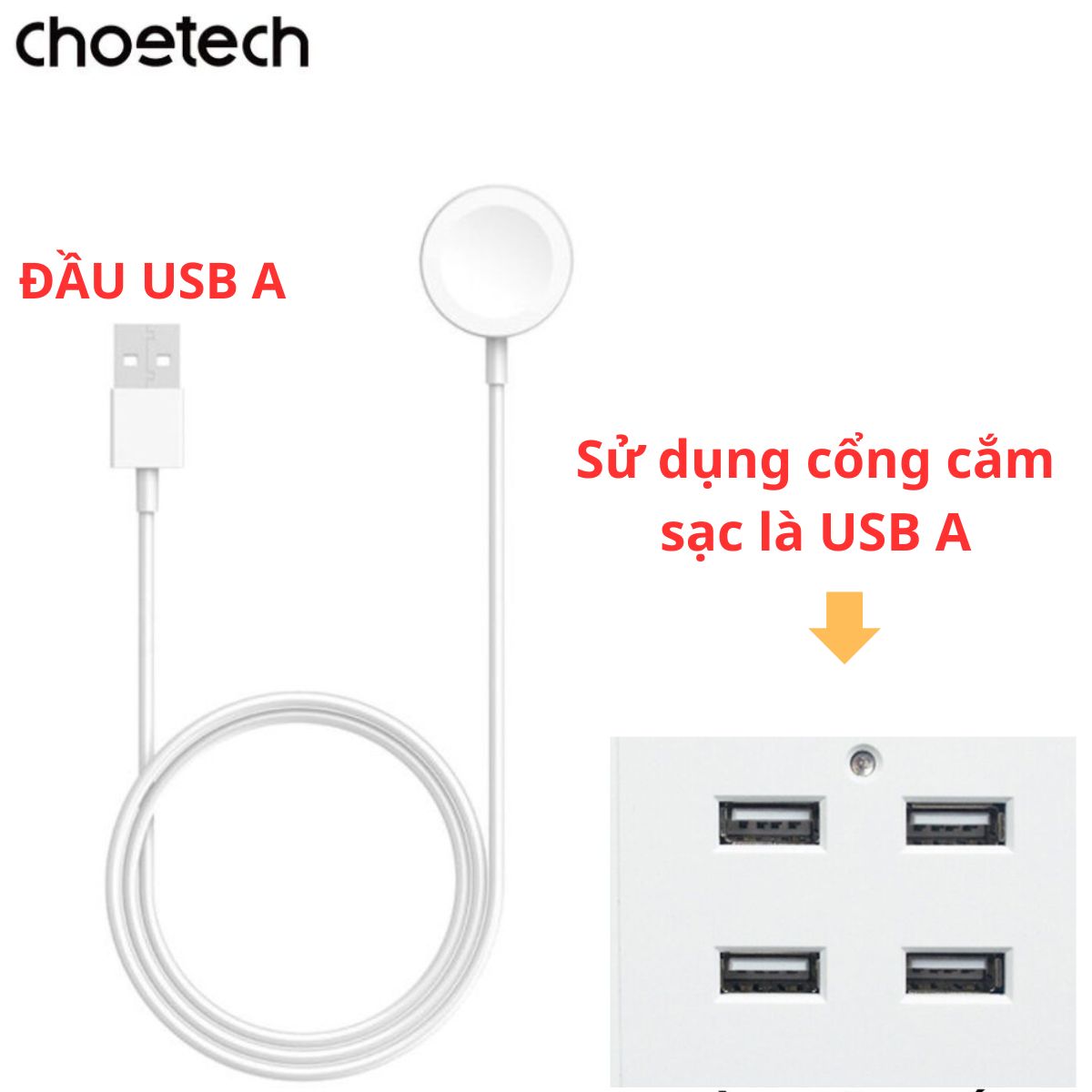Dây sạc Choetech T401 Ap-ple Watch USB A  công suất 3W dài 1M (Hàng chính hãng)