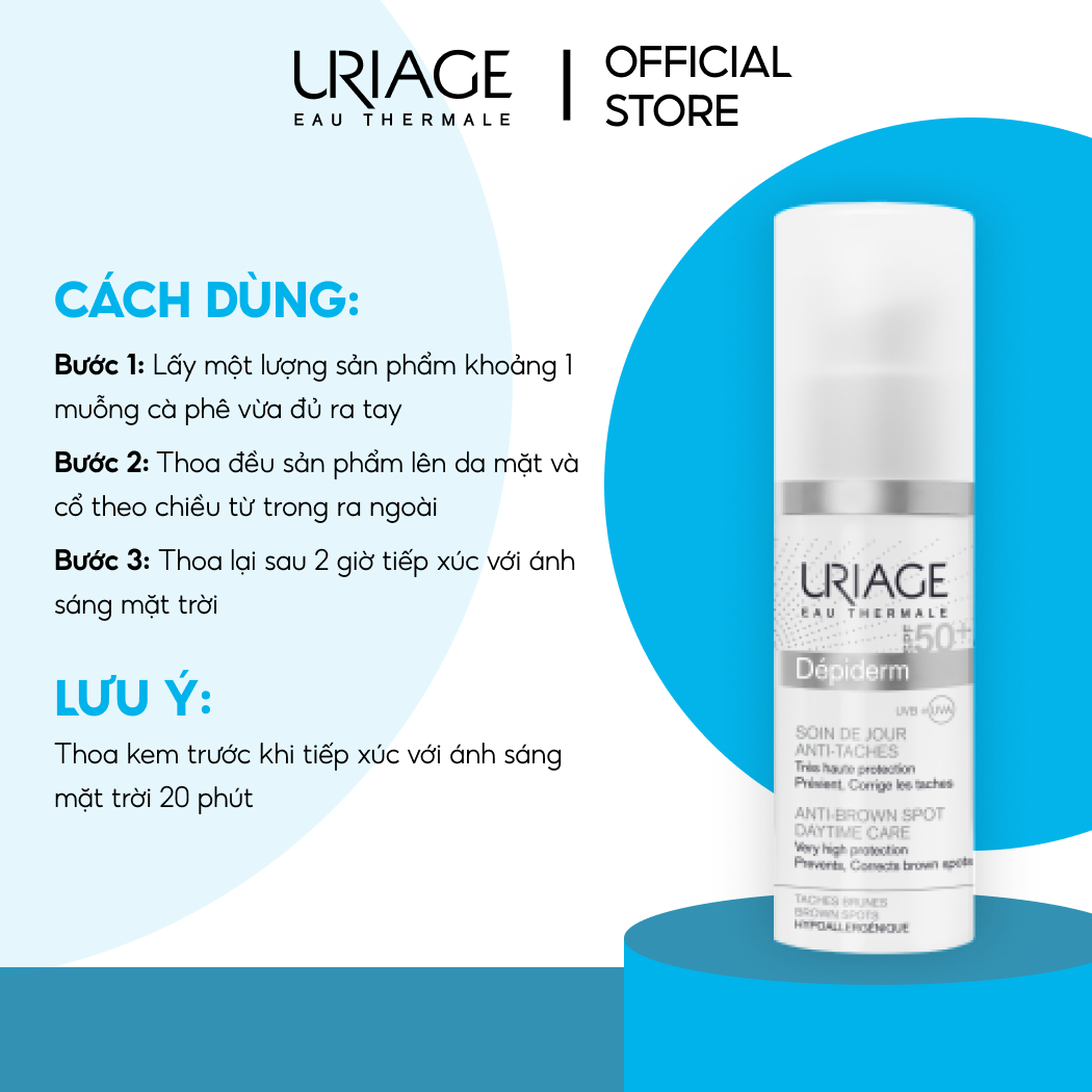 Kem chống nắng làm đều màu da, dưỡng sáng URIAGE DÉPIDERM SPF50+ SOIN DE JOUR ANTI-TACHES 30ml