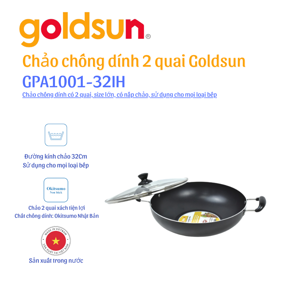 Chảo chống dính goldsun GPA1001-32IH - Hàng chính hãng