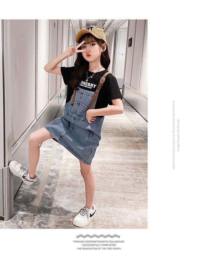 CHENGRUI 2023 Mùa xuân và mùa thu tây phiên bản Hàn Quốc của cô gái váy trẻ em denim dây đeo váy vest đầm bé