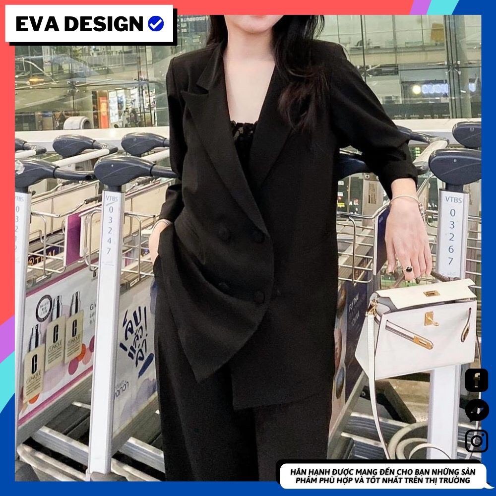 Áo blazer nữ dáng dài Eva Design, áo khoác vest nữ công sở dài tay form rộng phong cách Hàn Quốc