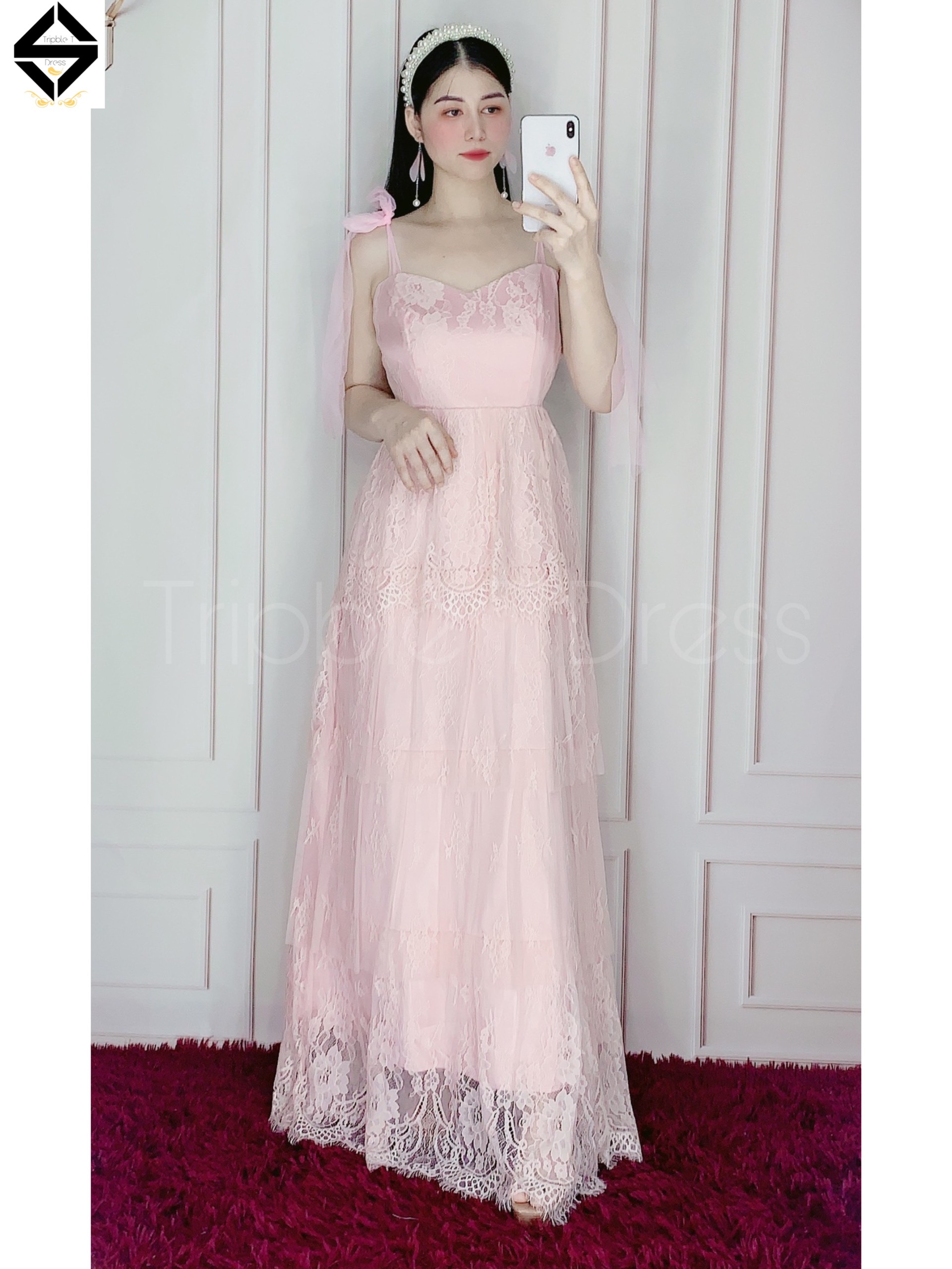 Đầm maxi dự tiệc ren xếp tầng TRIPBLE T DRESS -size M/L - MS203V