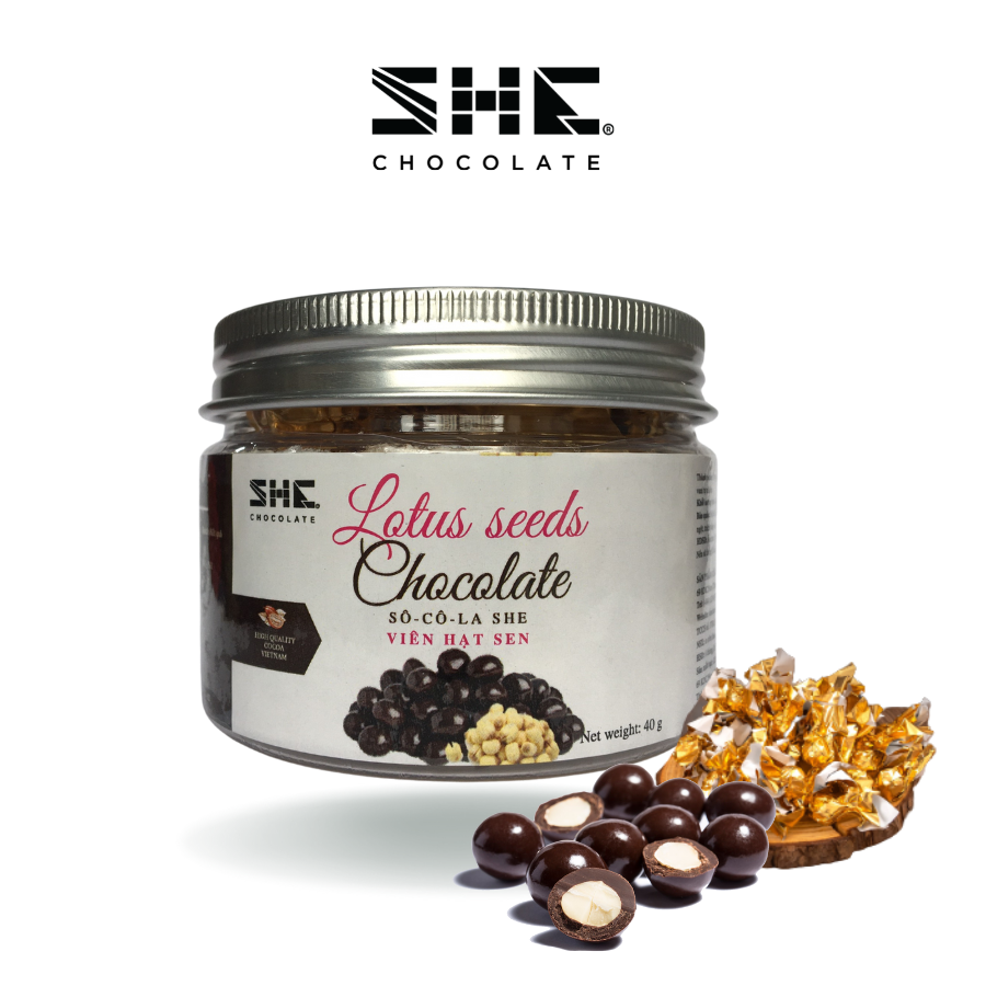 Hình ảnh Socola viên Hạt sen - hũ pet 40g, hũ 90g, túi 500g - SHE Chocolate - Bổ sung năng lượng, tốt cho sức khỏe. Quà tặng sức khỏe, quà tặng người thân, dịp lễ, thích hợp ăn vặt