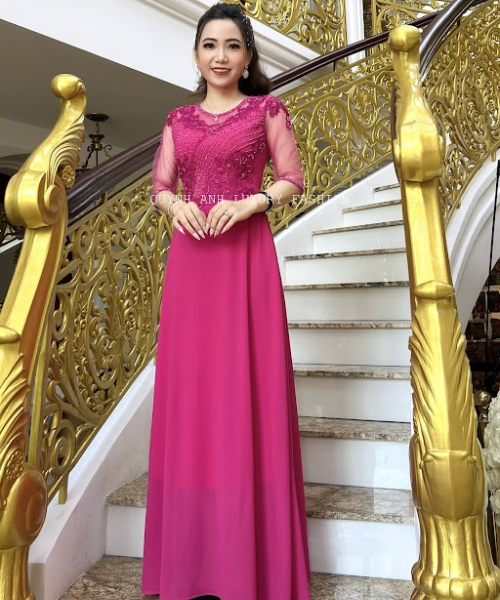 Đầm Dạ Hội Trung Niên Dự Tiệc Sang Trọng Hồng Sen Charmaine Dress