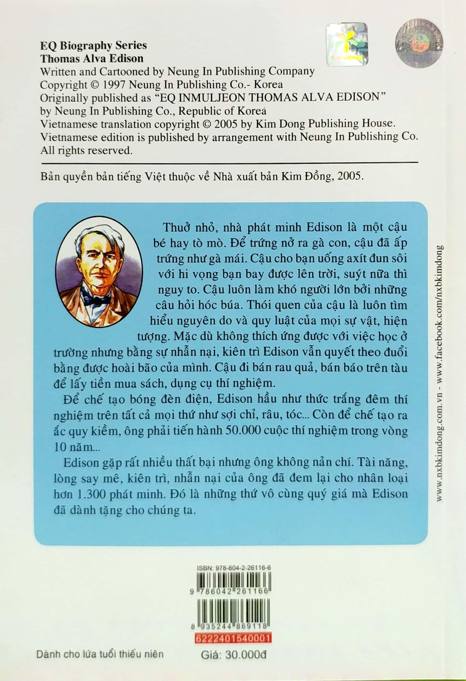 Danh Nhân Thế Giới - Edison (Tái Bản 2022)