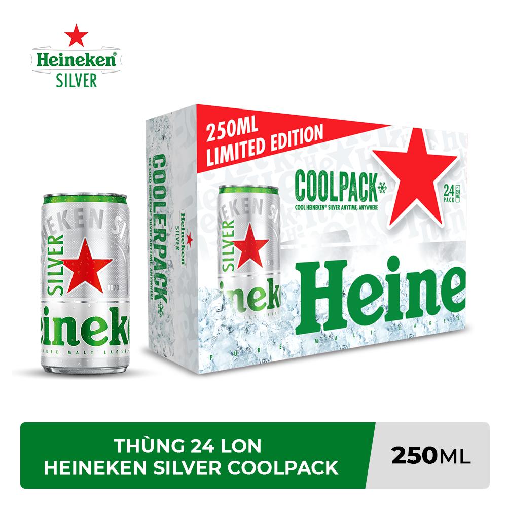 Thùng 24 lon bia Heineken Silver Coolpack 250ml/lon