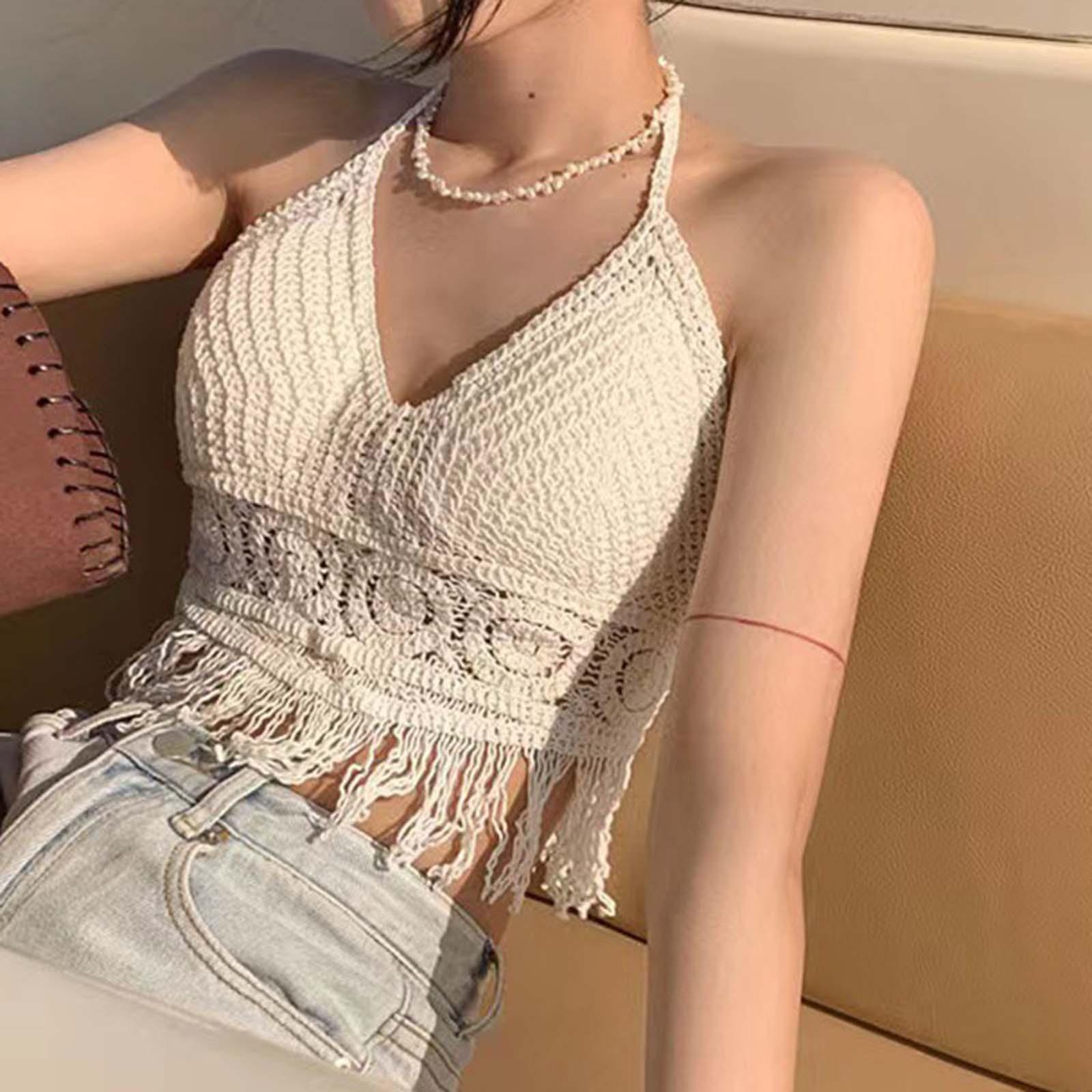 Fashionable Bohemia Crop Top Hollow Out Tank Camis Corset Vest Camisole Beach Wear Outfit Bra Tops for Women Festival Rave Nightclub Summer