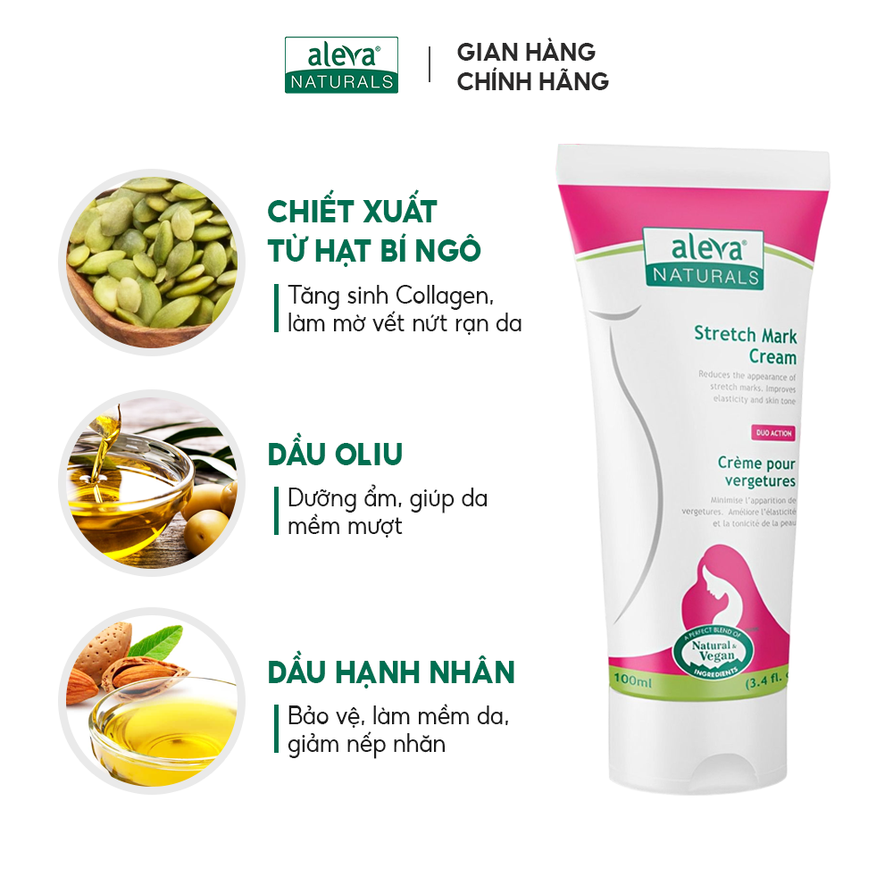 Kem dưỡng ẩm, làm giảm và ngăn ngừa rạn da cho mẹ bầu Aleva Naturals (tuýp 100ml)