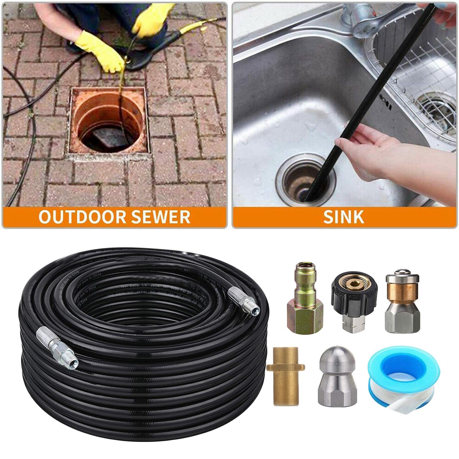 PRESSURE WASHER DRAIN SEWER PIPE CLEANING FLUSH JETTING HOSE NOZZLE