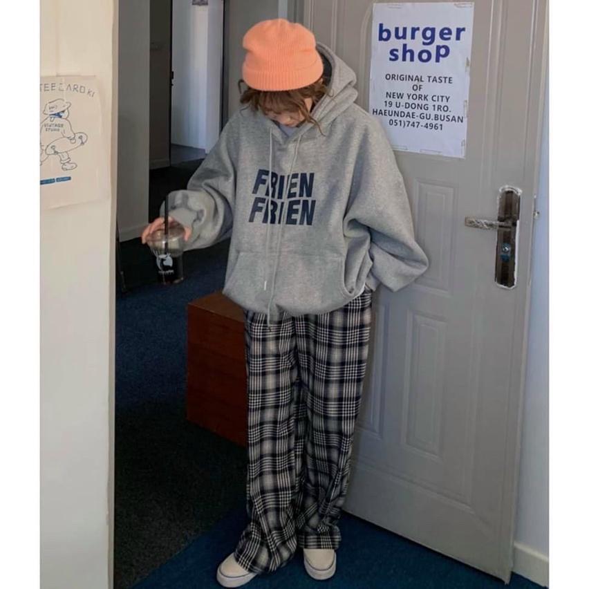Áo Khoác Hoodie Tròng Đầu FRIEN Kiểu Tay Phồng Dáng Rộng Phối Nón Chất Nỉ Bông Dày Dặn Siêu Cá Tính