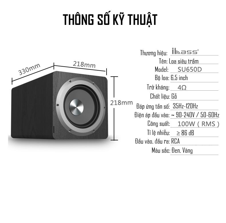 ROGTZ Loa Subwoofer Điện 100W Siêu Trầm SU650D Cao Cấp - Hàng Nhập Khẩu