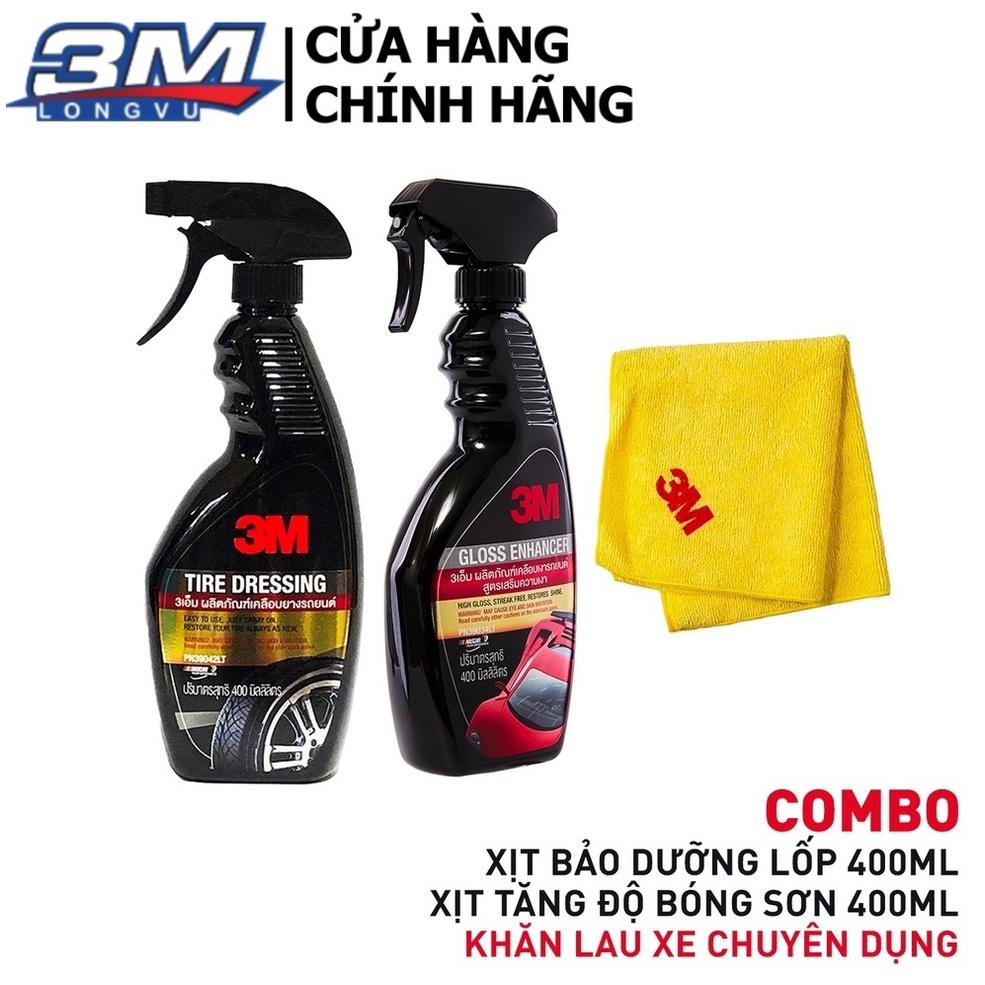 Combo Chai Xịt Bảo Dưỡng Lốp Xe + Chai Xịt Tăng Độ Bóng Sơn + Khăn Lau Xe Chuyên Dụng 3M - 3M Long Vu