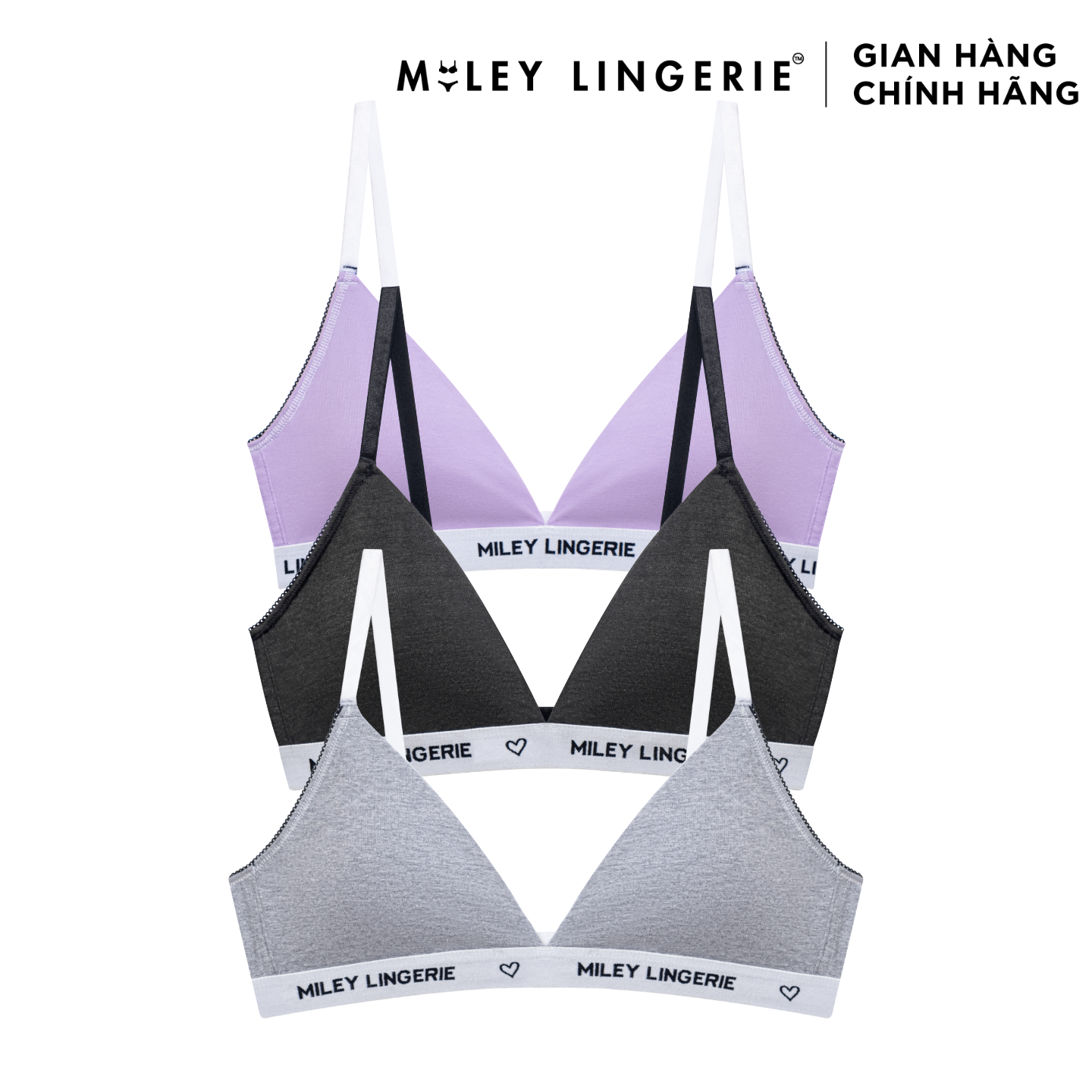 Combo 3 Áo Ngực Cotton Không Gọng Mút Mỏng Lưng Logo Thời Trang BeingMe Miley Lingerie