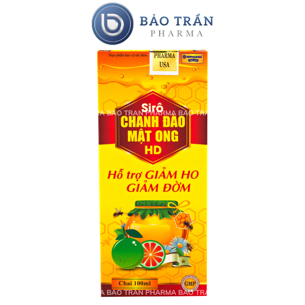 Siro ho chanh đào mật ong HD bổ phế giảm ho, tiêu đơm - Chai đỏ 100ml