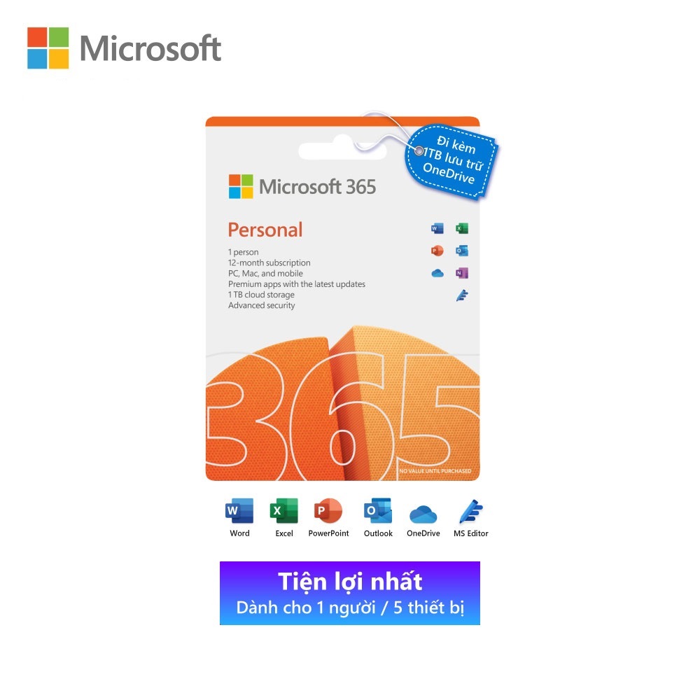 Phần mềm Microsoft 365 Personal English APAC EM Subscr 1YR Medialess P8 - Hàng Chính Hãng