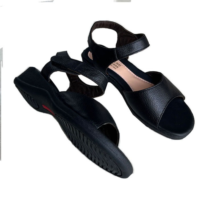 Sandal nữ đế bằng ngang một bản da bò mềm mại cao 4cm Trường Hải SDN135Đ