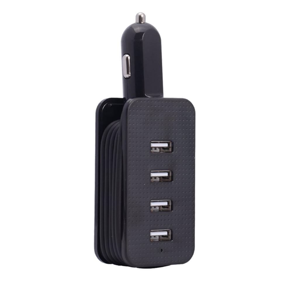 USB 4 Port Car Charger Fast Charging Adapter For IPhone Android With Cable