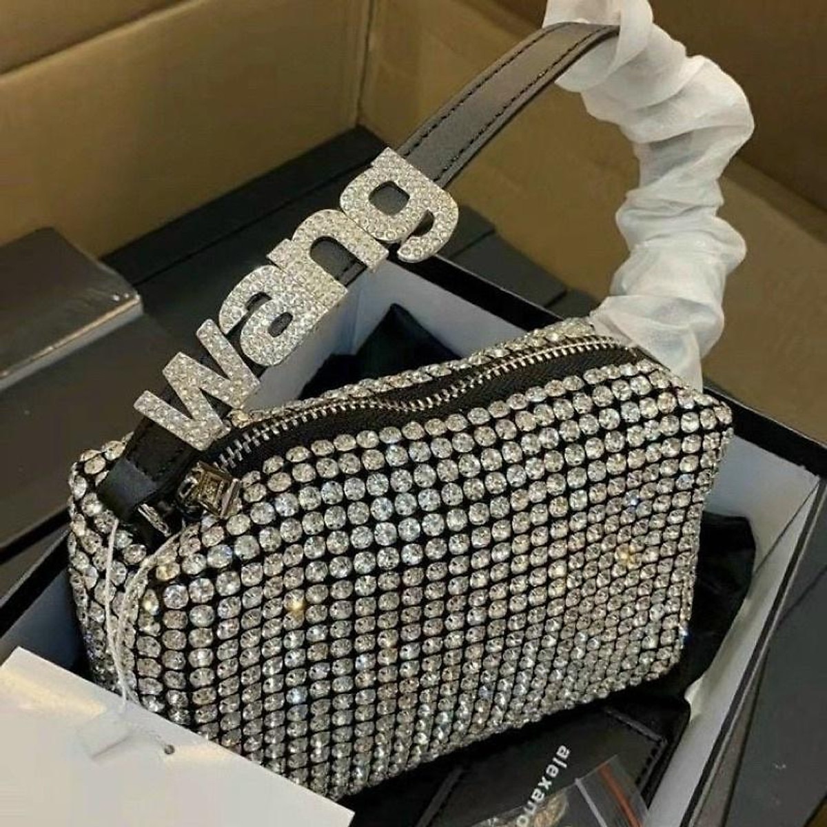 Túi xách nữ, đeo vai, kẹp nách W đính đá lấp lánh sang chảnh đi chơi, dự tiệc xinh xịn QC siêu đẹp vỡ hộp size 20cm