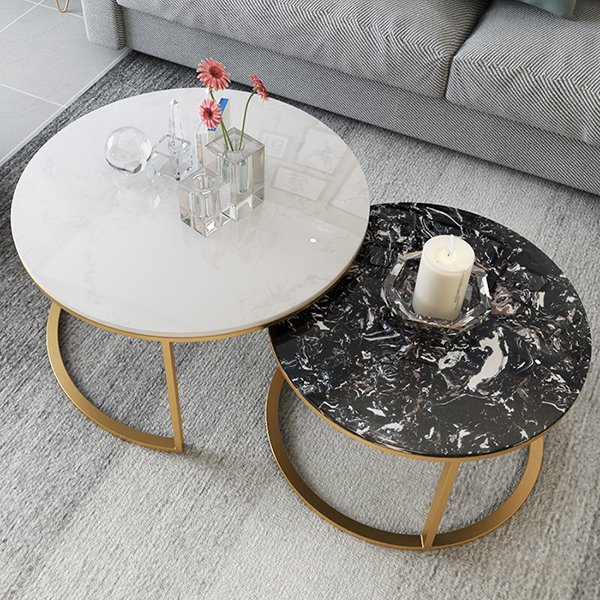 Bàn Sofa Đôi Mặt Đá Marble Trắng Đen - C2