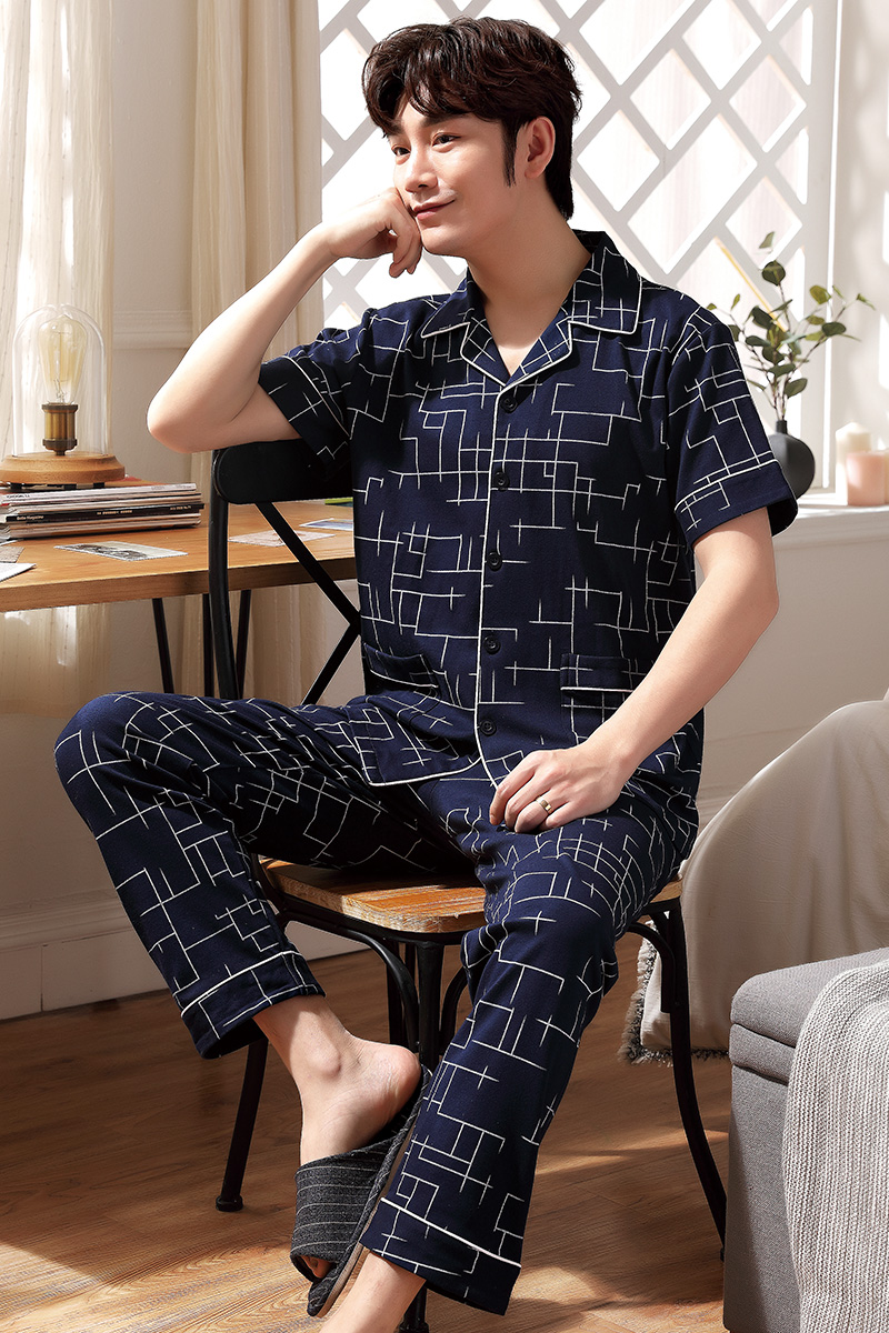 BỘ PIJAMA NAM cộc tay-Đồ bộ nam bộ hè chất vải COTTON 100% dày dặn, thông thoáng (607)