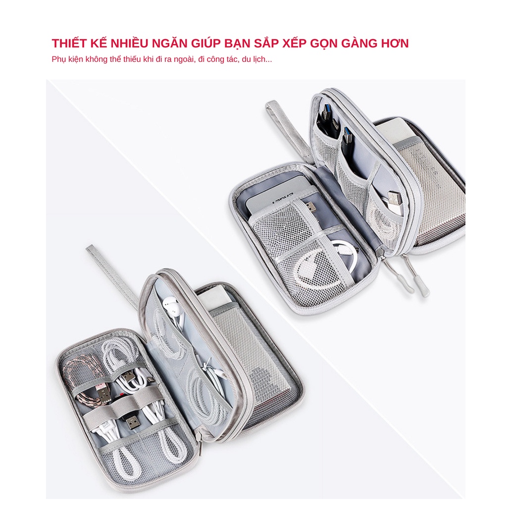 Túi đựng phụ kiện công nghệ đựng pin sạc dự phòng, điện thoại, cáp sạc usb, tai nghe có quai cầm, Túi Đựng Phụ Kiện Công Nghệ Có Quai Cầm, Chống Nước - Hàng Chính Hãng dododios