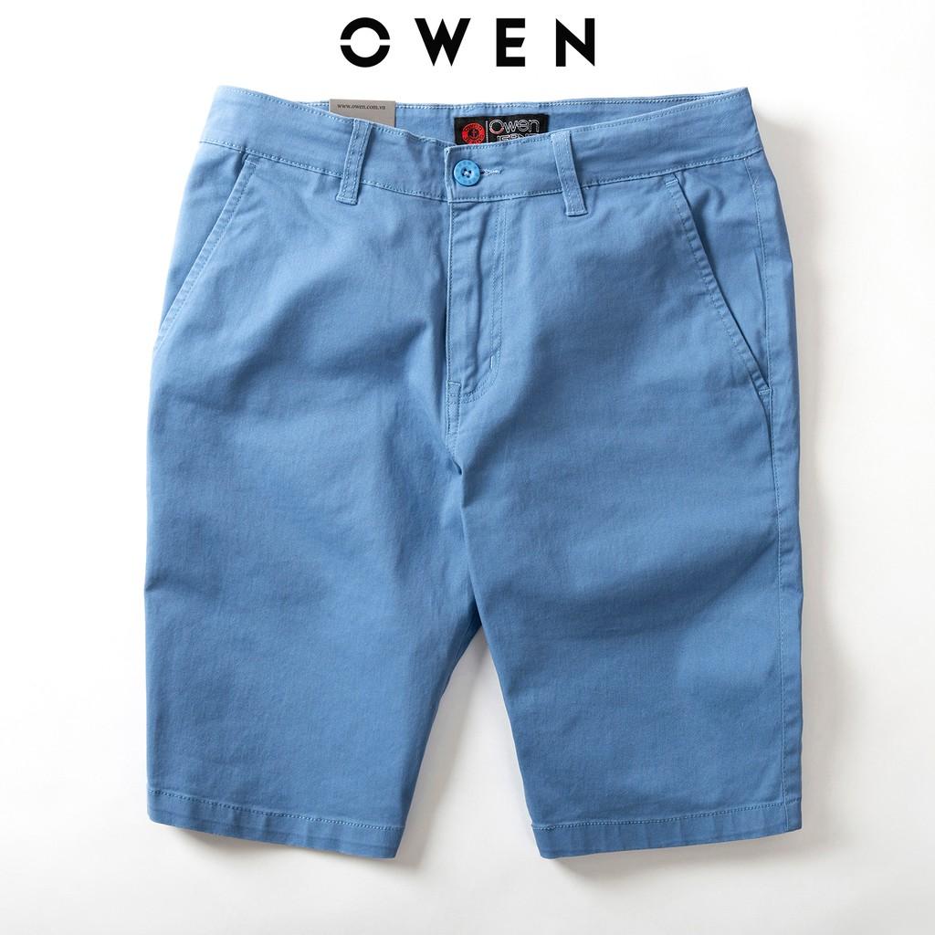 Quần short nam kaki OWEN màu xanh blue, chất vải cotton cao cấp, co giãn, trẻ trung, dáng slimfit năng động