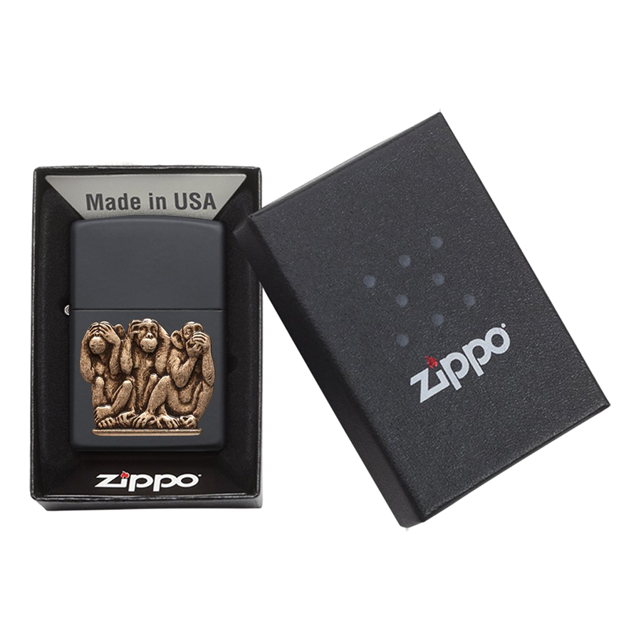 Bật Lửa Zippo 29409 - Three Monkeys Black Matte