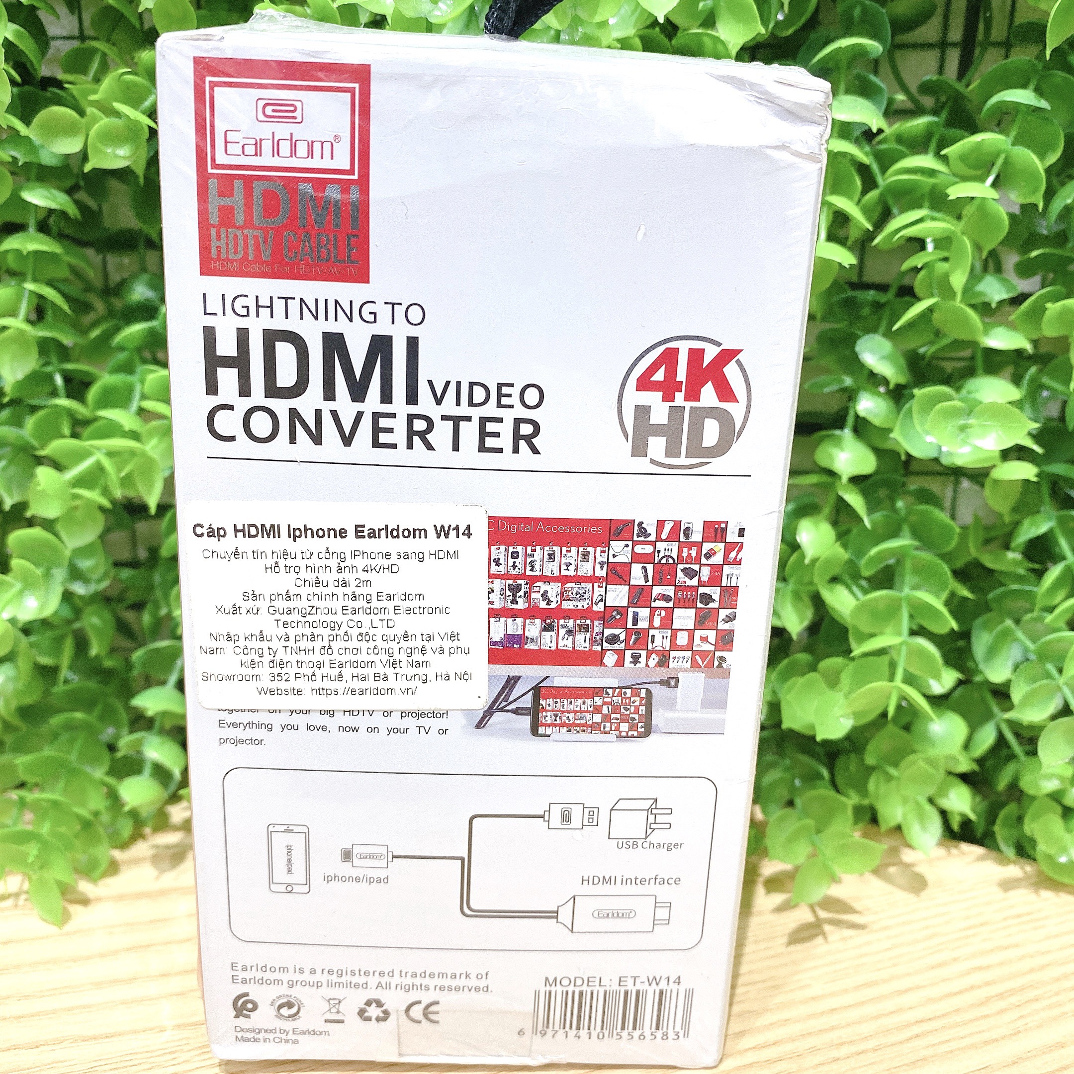 Cáp Lightning to HDMI Earldom W14 (Độ Phân Giải 4K) Hàng chính hãng màu đen