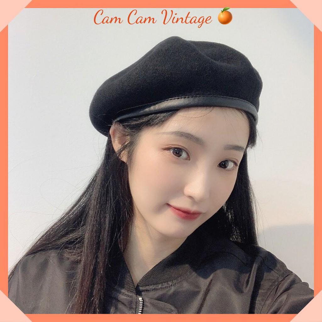 MŨ NỒI BERET NỮ, NÓN NỒI MŨ ULZZANG NÓN BERET DẠ MŨ BERET VIỀN DA CÓ DÂY NỚI CHỈNH