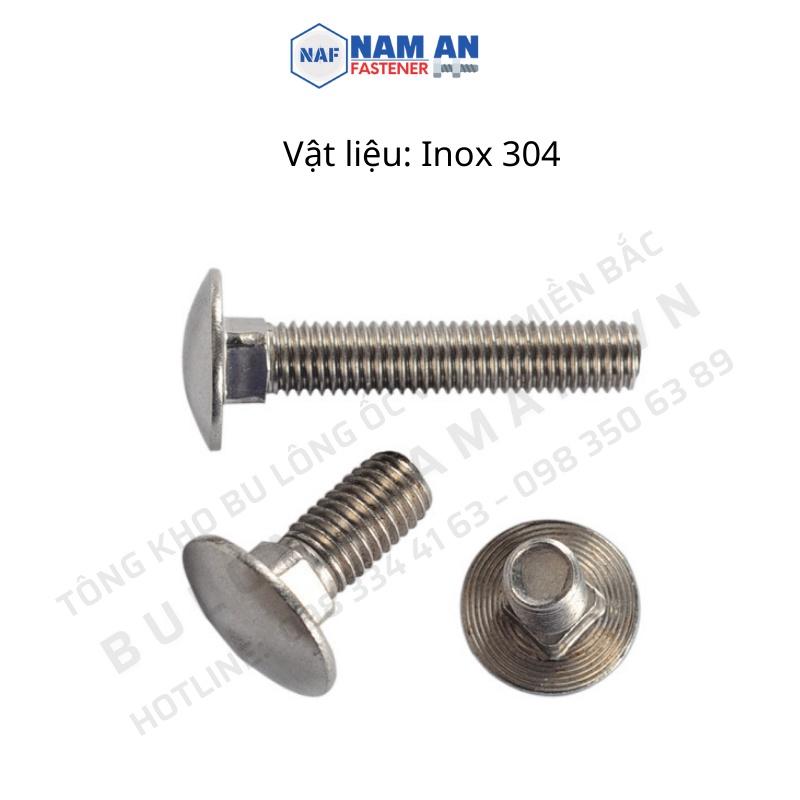 50 con Bu lông đầu tròn cổ vuông inox 304 M8x15 (mm), bulong inox, bu lông cổ vuông chất liệu Inox 304