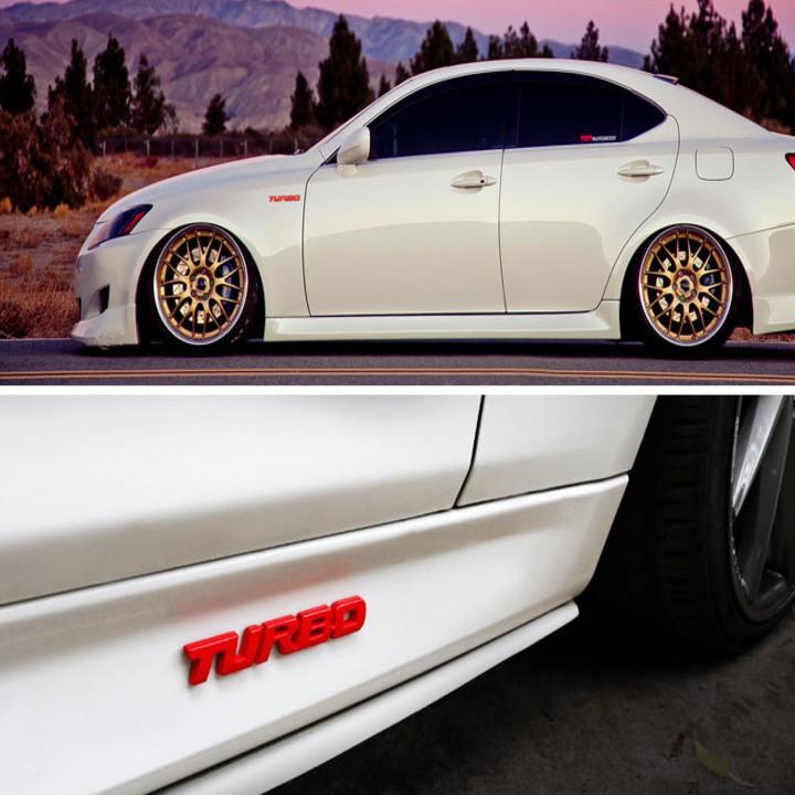 Decal tem chữ Turbo inox dán trang trí thân xe hoặc đuôi ô tô