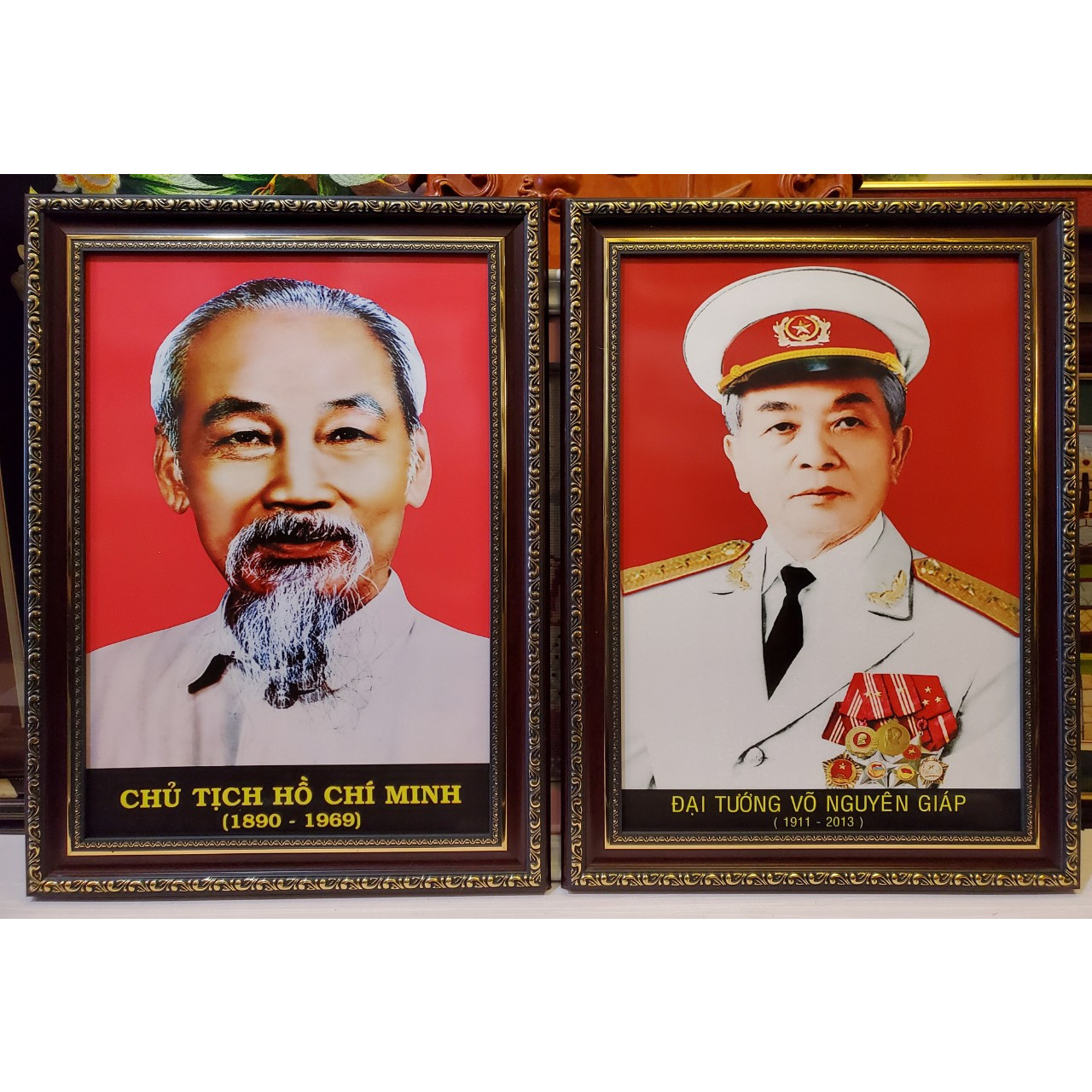 Cặp ảnh chân dung Bác Hồ &amp; Bác Giáp (in dầu cao cấp )
