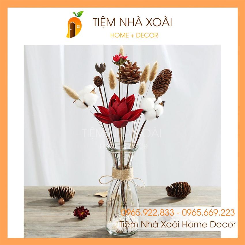 Bình Hoa Decor Thuỷ Tinh thắt eo cuốn dây thừng dây gai trang trí để bàn Vingate
