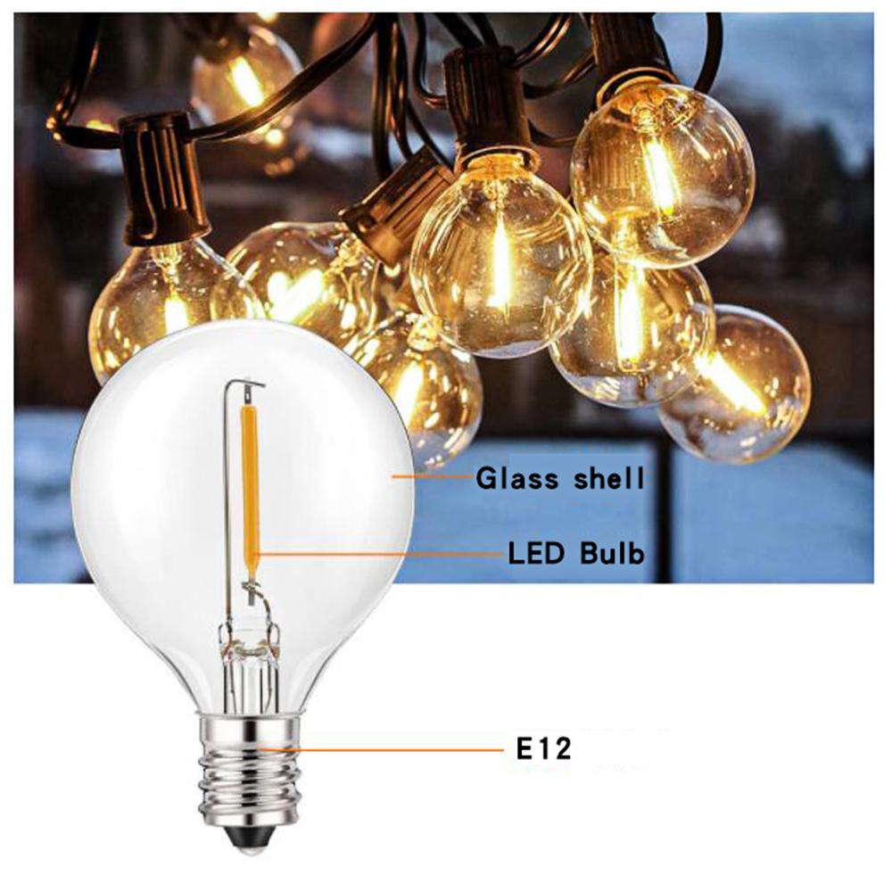 Đèn LED dây với 10 bóng đèn G40, tổng chiều dài khoảng 11 feet, thích hợp cho sử dụng trong gia đình hoặc thương mại