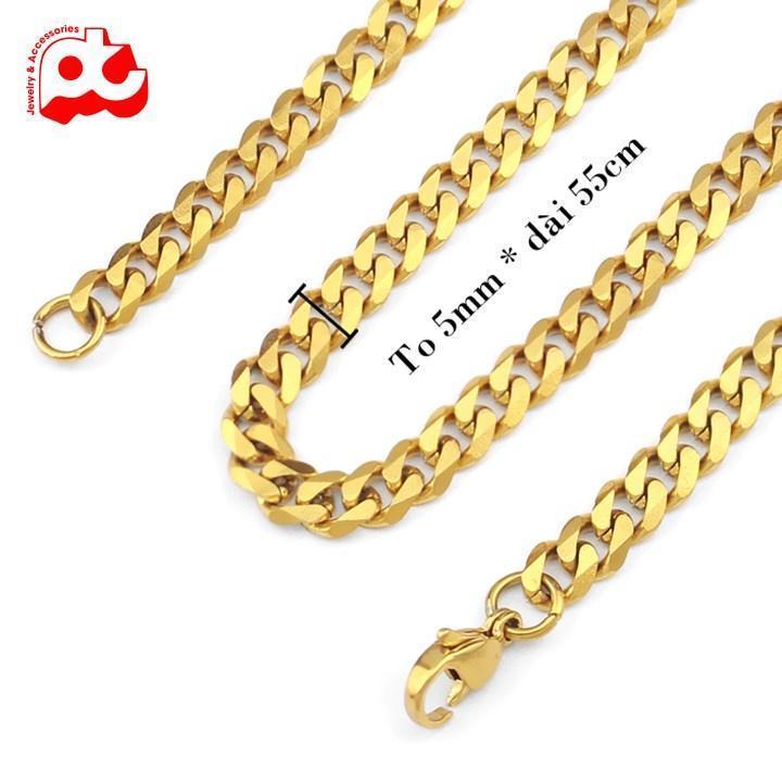 Dây chuyền nam cao cấp titan titan thép không gỉ lặc xéo trangsucpt kích cỡ 5mm mạ vàng PTDCNA176