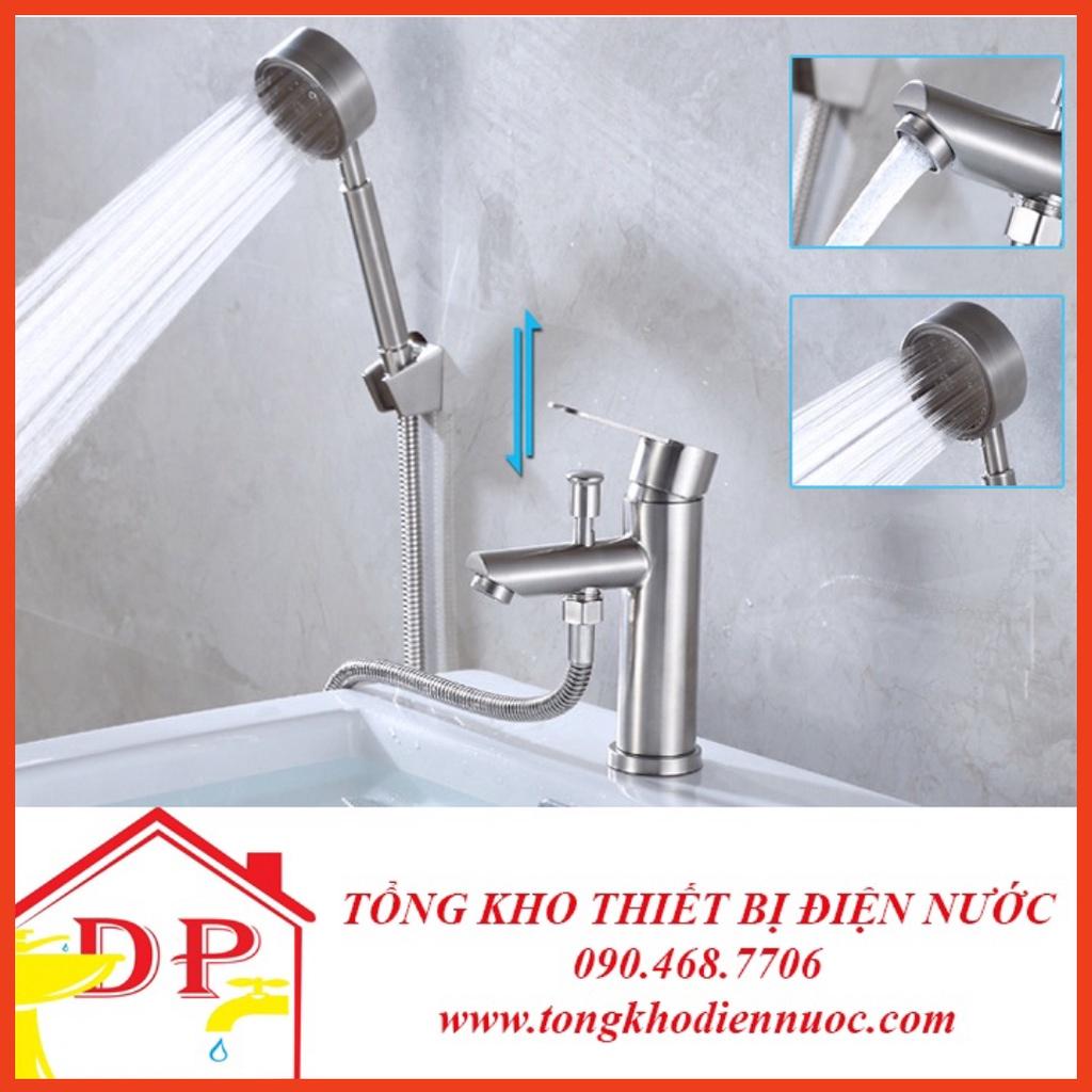 Vòi rửa lavabo kiêm sen tắm nóng lạnh cao cấp inox 304 kèm vòi hoa sen tăng áp SNL42-VHS08 tặng đôi dây cấp nước inox