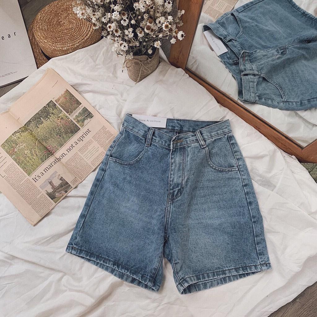 QUẦN SHORT LỬNG JEAN – BÒ NGÓ ĐÙI KIỂU NỮ LƯNG CAO XANH TRƠN BASIC 25