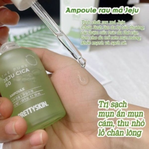 Tinh chất rau má Prettyskin The Pure Jeju Cica 80 Ampoule 50ml - hỗ trợ cải thiện mụn, trắng da, da căng bóng